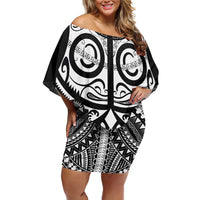Marquesas Islands Family Matching Off Shoulder Short Dress and Hawaiian Shirt Marquesan Tattoo Black White Color LT14 Mom's Dress Black - Polynesian Pride