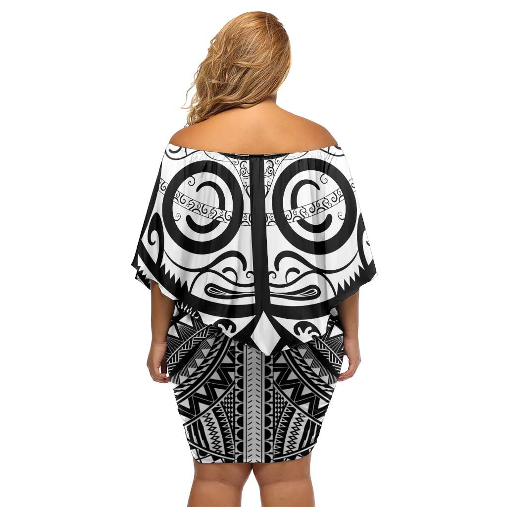 Marquesas Islands Family Matching Off Shoulder Short Dress and Hawaiian Shirt Marquesan Tattoo Black White Color LT14 - Polynesian Pride