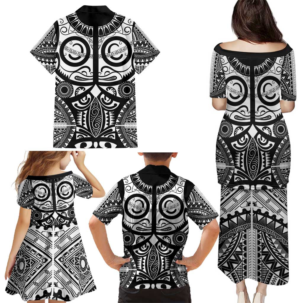 Marquesas Islands Family Matching Puletasi and Hawaiian Shirt Marquesan Tattoo Black White Color LT14 - Polynesian Pride
