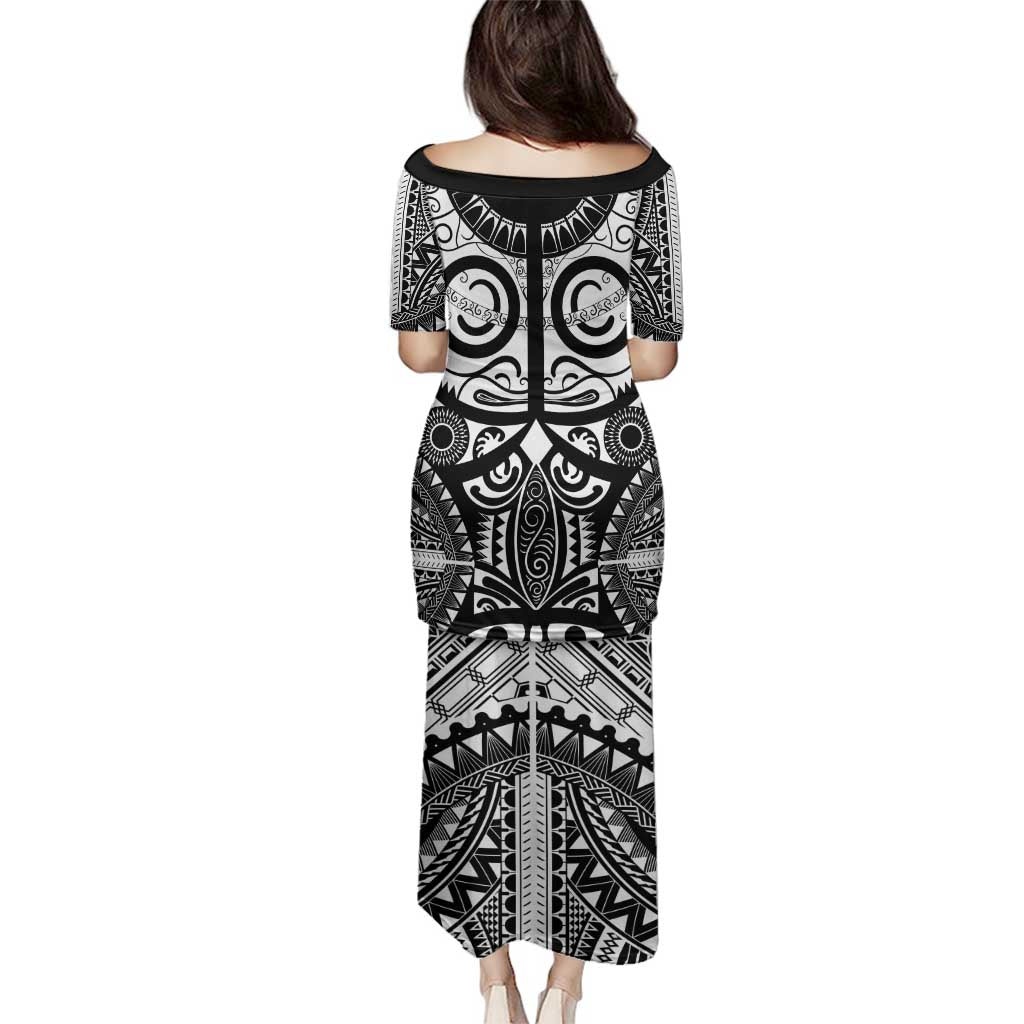 Marquesas Islands Family Matching Puletasi and Hawaiian Shirt Marquesan Tattoo Black White Color LT14 - Polynesian Pride