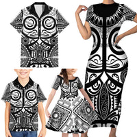Marquesas Islands Family Matching Short Sleeve Bodycon Dress and Hawaiian Shirt Marquesan Tattoo Black White Color LT14 - Polynesian Pride