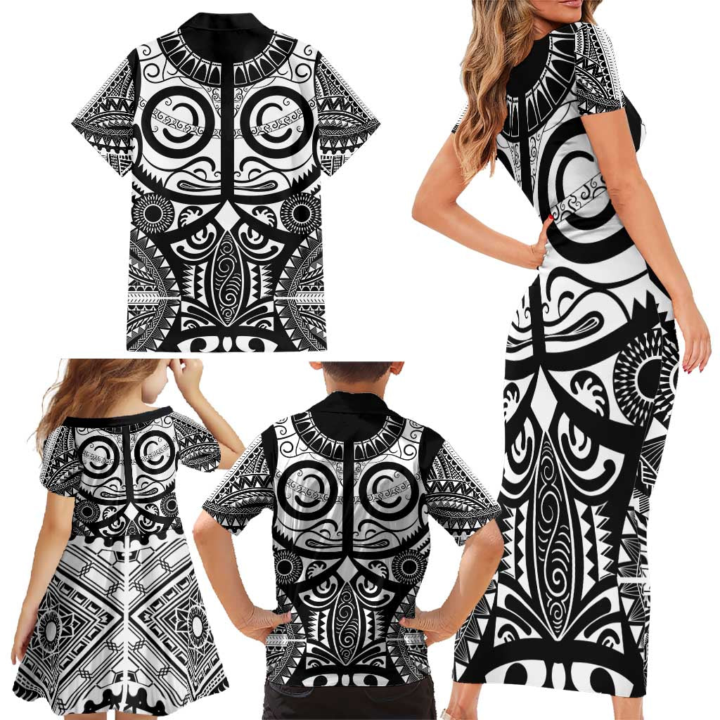 Marquesas Islands Family Matching Short Sleeve Bodycon Dress and Hawaiian Shirt Marquesan Tattoo Black White Color LT14 - Polynesian Pride