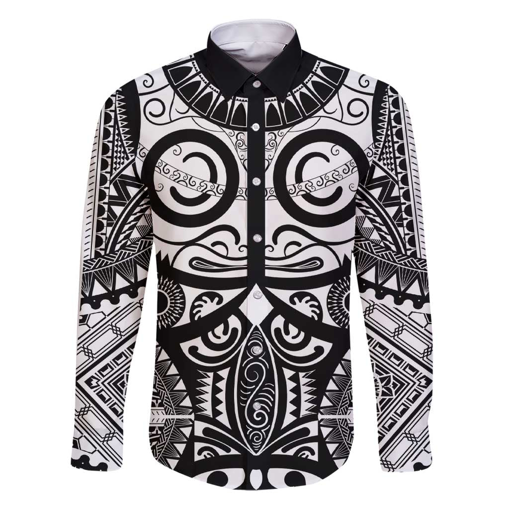 Marquesas Islands Family Matching Short Sleeve Bodycon Dress and Hawaiian Shirt Marquesan Tattoo Black White Color LT14 Dad's Shirt - Long Sleeve Black - Polynesian Pride
