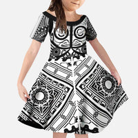 Marquesas Islands Family Matching Summer Maxi Dress and Hawaiian Shirt Marquesan Tattoo Black White Color LT14 Daughter's Dress Black - Polynesian Pride