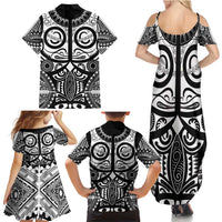 Marquesas Islands Family Matching Summer Maxi Dress and Hawaiian Shirt Marquesan Tattoo Black White Color LT14 - Polynesian Pride