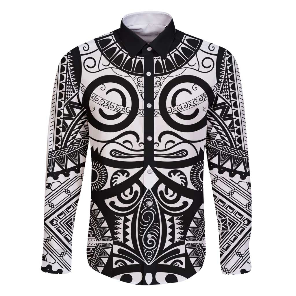 Marquesas Islands Family Matching Summer Maxi Dress and Hawaiian Shirt Marquesan Tattoo Black White Color LT14 Dad's Shirt - Long Sleeve Black - Polynesian Pride