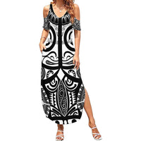 Marquesas Islands Family Matching Summer Maxi Dress and Hawaiian Shirt Marquesan Tattoo Black White Color LT14 Mom's Dress Black - Polynesian Pride