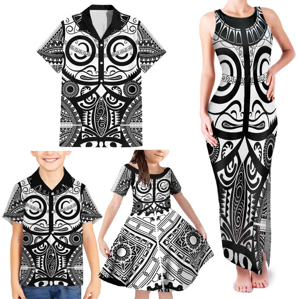 Marquesas Islands Family Matching Tank Maxi Dress and Hawaiian Shirt Marquesan Tattoo Black White Color LT14 - Polynesian Pride