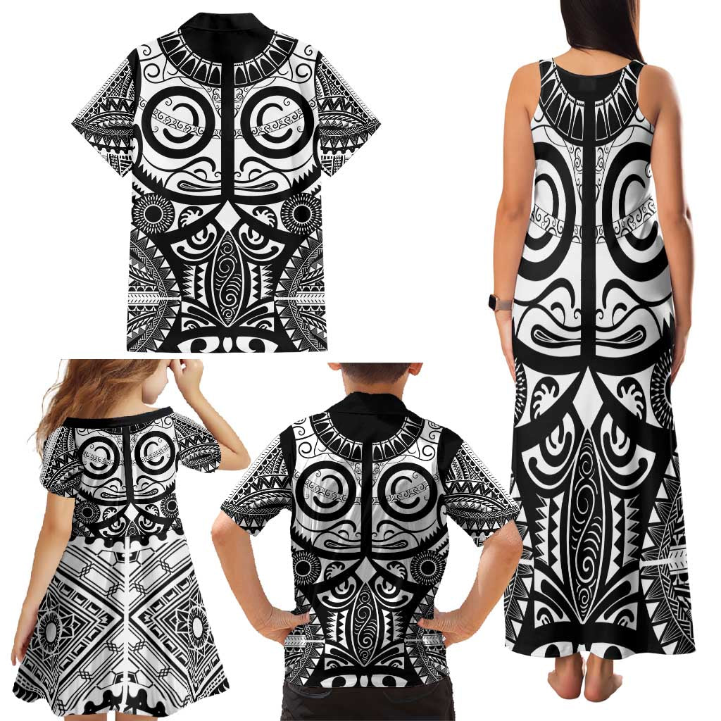 Marquesas Islands Family Matching Tank Maxi Dress and Hawaiian Shirt Marquesan Tattoo Black White Color LT14 - Polynesian Pride