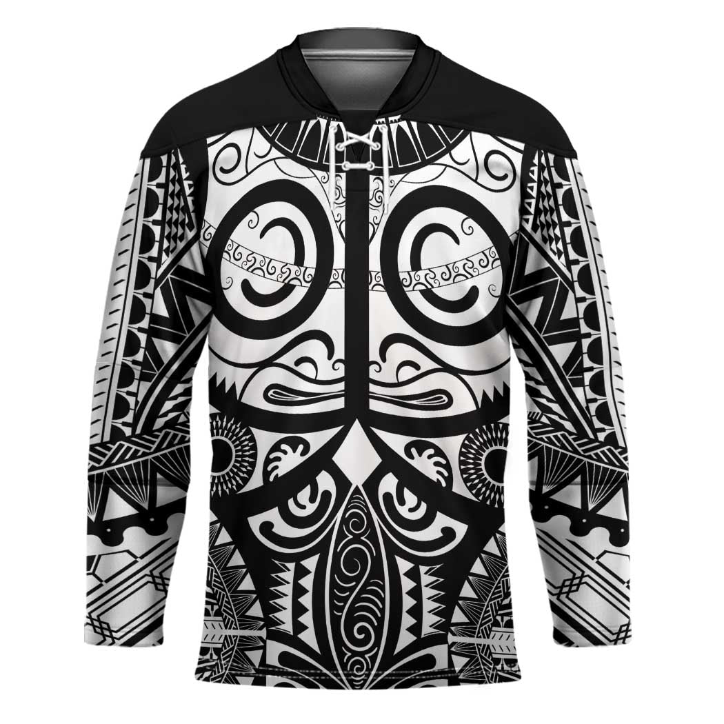 Marquesas Islands Hockey Jersey Marquesan Tattoo Black White Color - Polynesian Pride