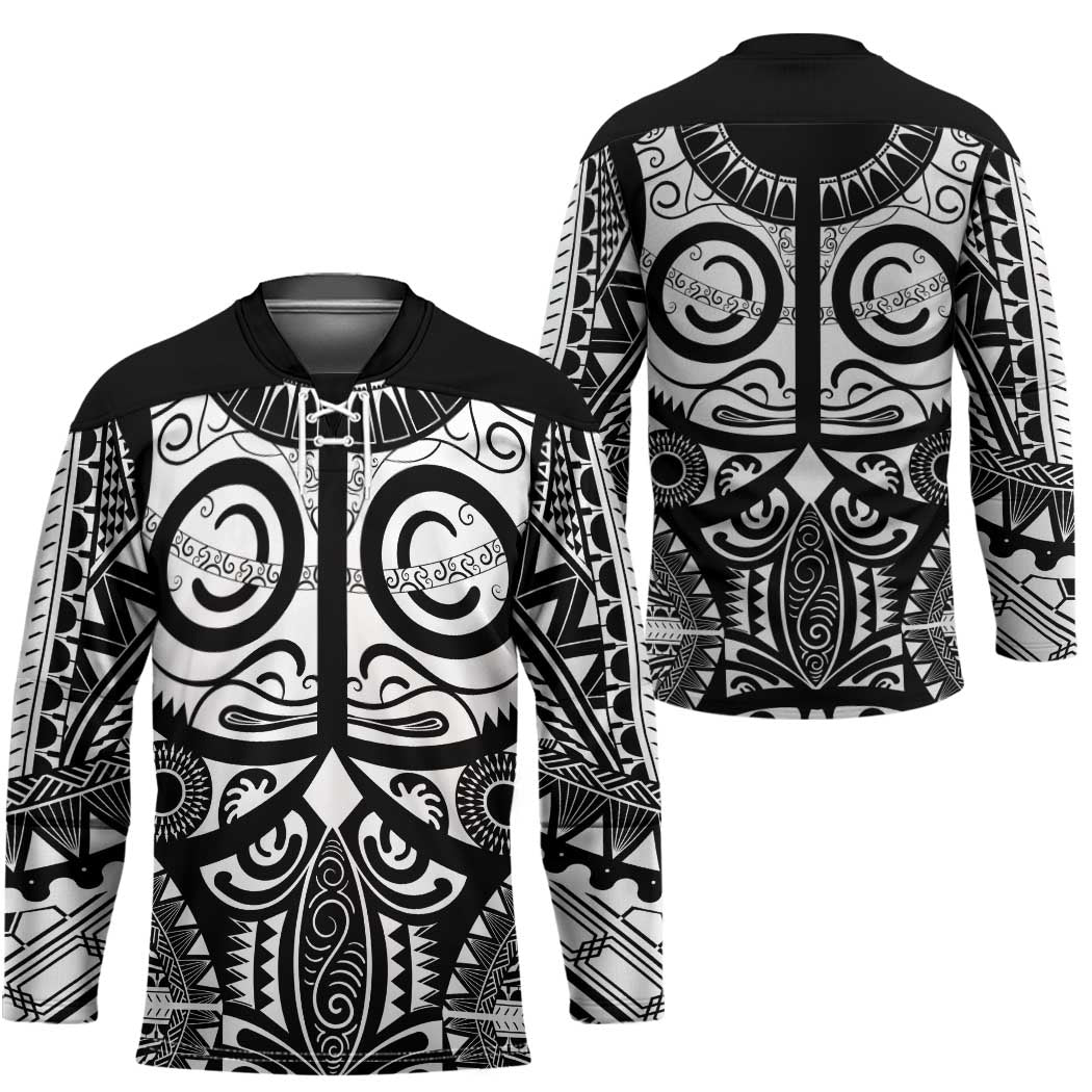 Marquesas Islands Hockey Jersey Marquesan Tattoo Black White Color - Polynesian Pride