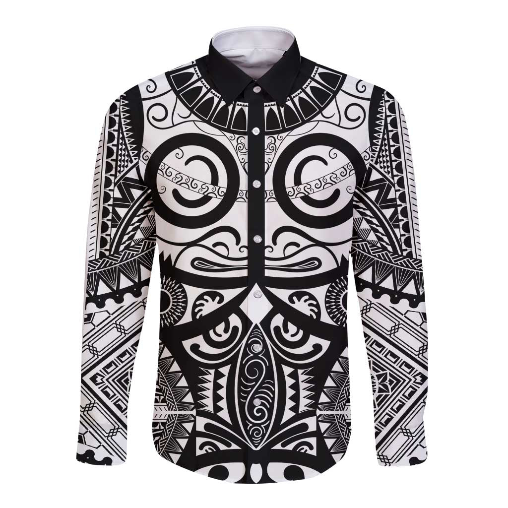 Marquesas Islands Long Sleeve Button Shirt Marquesan Tattoo Black White Color LT14 Unisex Black - Polynesian Pride