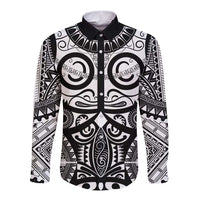 Marquesas Islands Long Sleeve Button Shirt Marquesan Tattoo Black White Color LT14 Unisex Black - Polynesian Pride