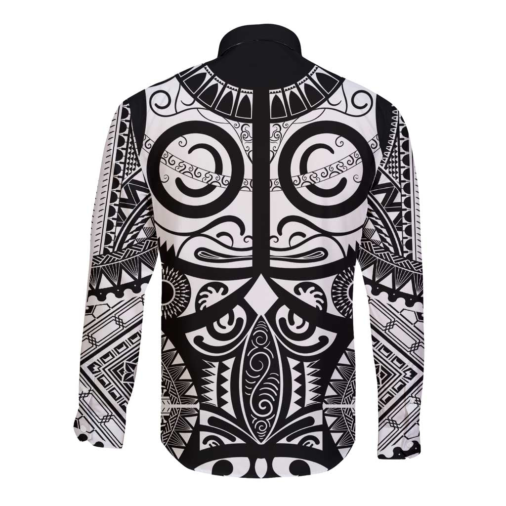 Marquesas Islands Long Sleeve Button Shirt Marquesan Tattoo Black White Color LT14 - Polynesian Pride