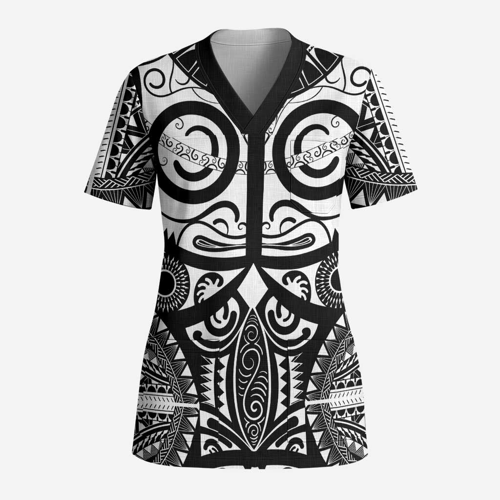 Marquesas Islands Scrub Top Marquesan Tattoo Black White Color - Polynesian Pride