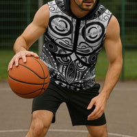 Marquesas Islands Sleeveless Hoodie Marquesan Tattoo Black White Color LT14 - Polynesian Pride