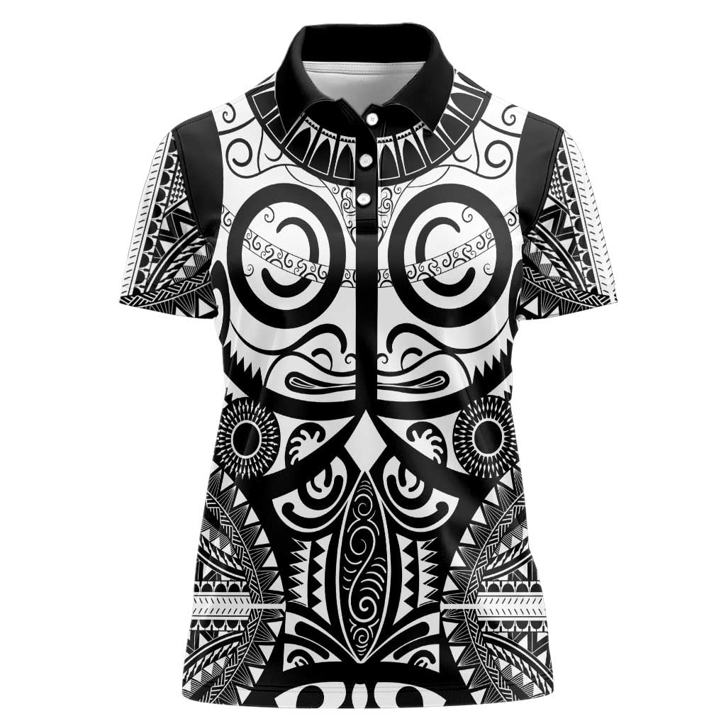 Marquesas Islands Women Polo Shirt Marquesan Tattoo Black White Color - Polynesian Pride