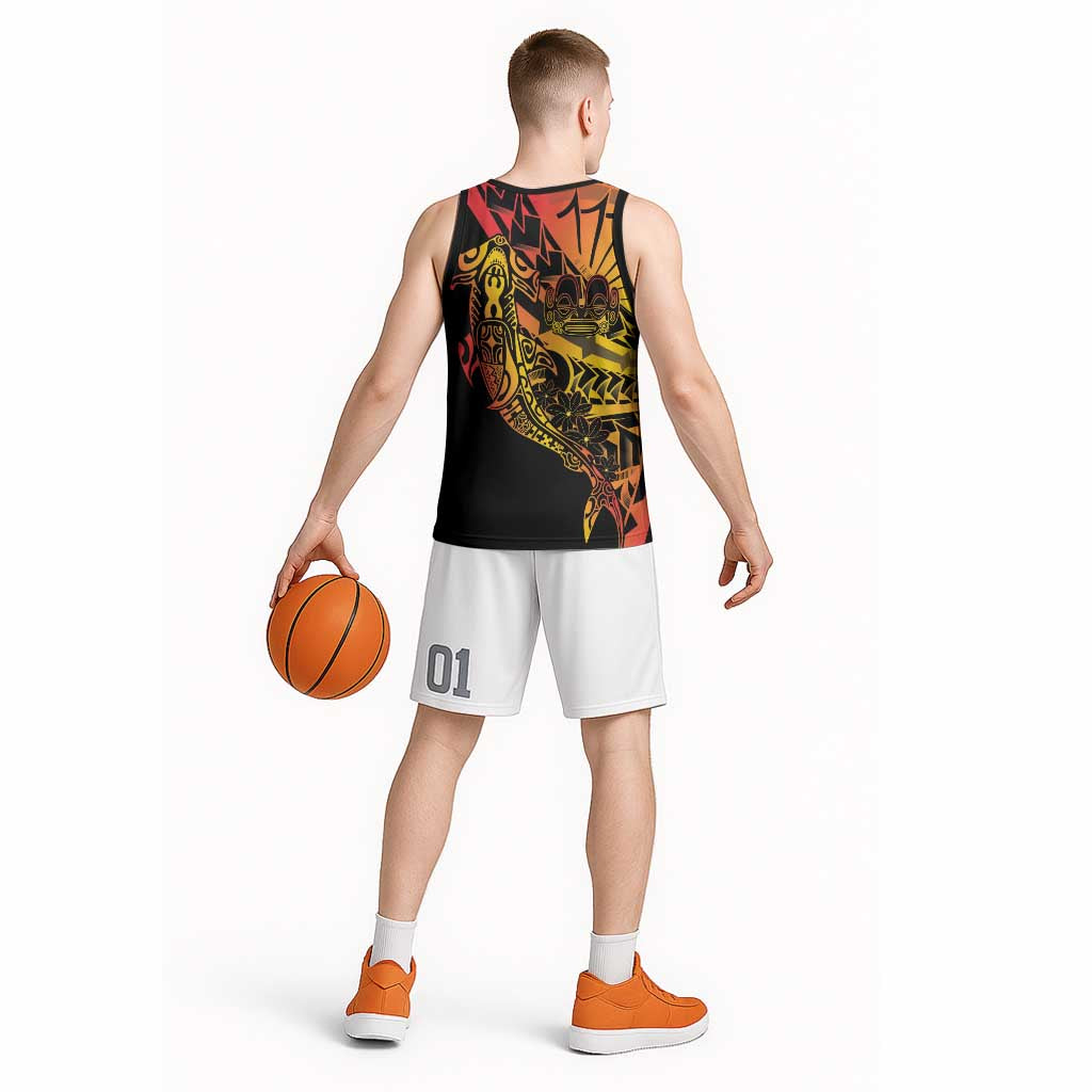 Gradient Marquesas Islands Basketball Jersey Marquesan Matatiki Hammerhead Shark Patutiki - Polynesian Pride