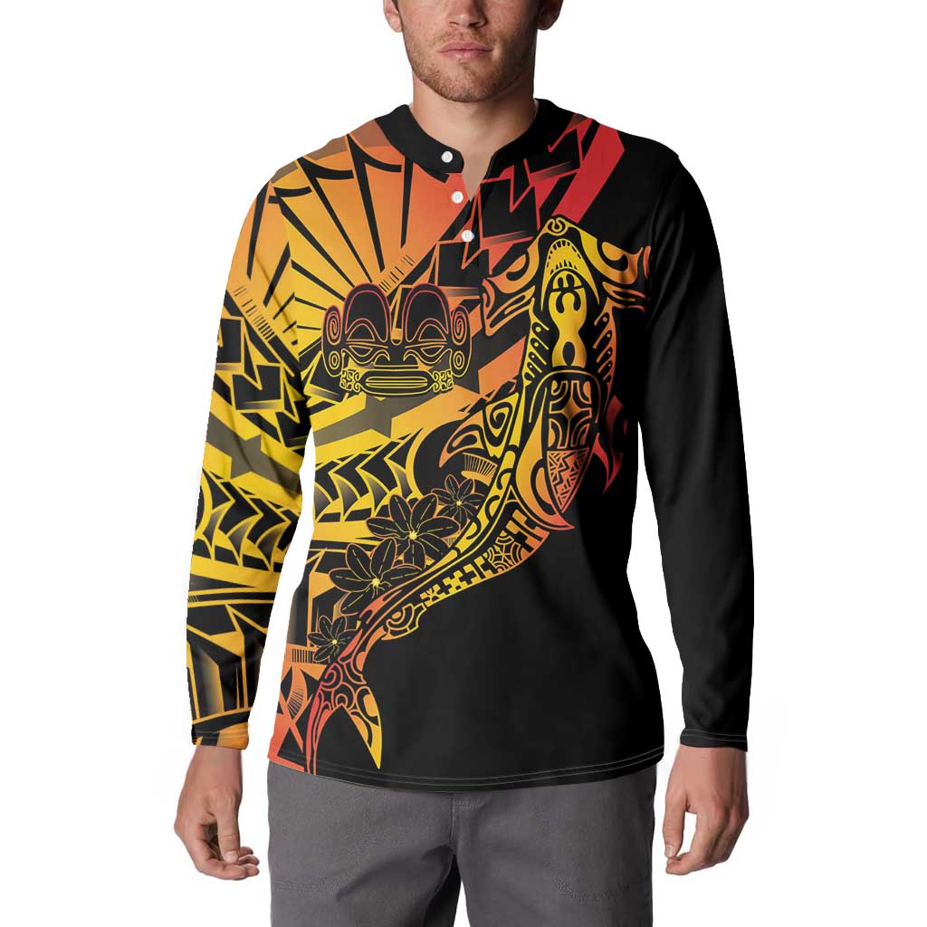 Gradient Marquesas Islands Button Sweatshirt Marquesan Matatiki Hammerhead Shark Patutiki - Polynesian Pride