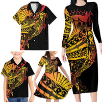 Gradient Marquesas Islands Family Matching Long Sleeve Bodycon Dress and Hawaiian Shirt Marquesan Matatiki Hammerhead Shark Patutiki LT14 - Polynesian Pride