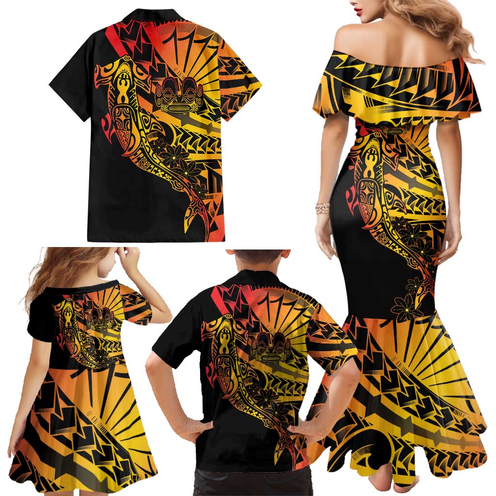Gradient Marquesas Islands Family Matching Mermaid Dress and Hawaiian Shirt Marquesan Matatiki Hammerhead Shark Patutiki LT14 - Polynesian Pride