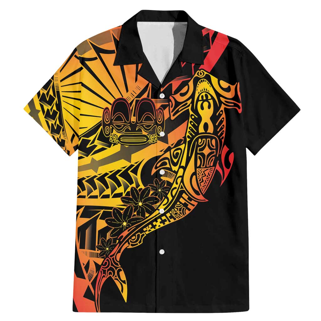 Gradient Marquesas Islands Family Matching Mermaid Dress and Hawaiian Shirt Marquesan Matatiki Hammerhead Shark Patutiki LT14 Dad's Shirt - Short Sleeve Yellow - Polynesian Pride