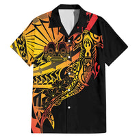 Gradient Marquesas Islands Family Matching Mermaid Dress and Hawaiian Shirt Marquesan Matatiki Hammerhead Shark Patutiki LT14 Dad's Shirt - Short Sleeve Yellow - Polynesian Pride