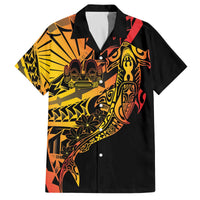 Gradient Marquesas Islands Family Matching Off The Shoulder Long Sleeve Dress and Hawaiian Shirt Marquesan Matatiki Hammerhead Shark Patutiki LT14 Dad's Shirt - Short Sleeve Yellow - Polynesian Pride