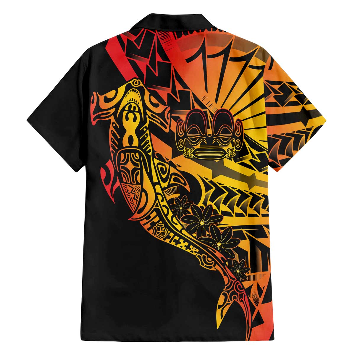 Gradient Marquesas Islands Family Matching Off The Shoulder Long Sleeve Dress and Hawaiian Shirt Marquesan Matatiki Hammerhead Shark Patutiki LT14 - Polynesian Pride