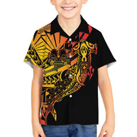 Gradient Marquesas Islands Family Matching Off The Shoulder Long Sleeve Dress and Hawaiian Shirt Marquesan Matatiki Hammerhead Shark Patutiki LT14 Son's Shirt Yellow - Polynesian Pride
