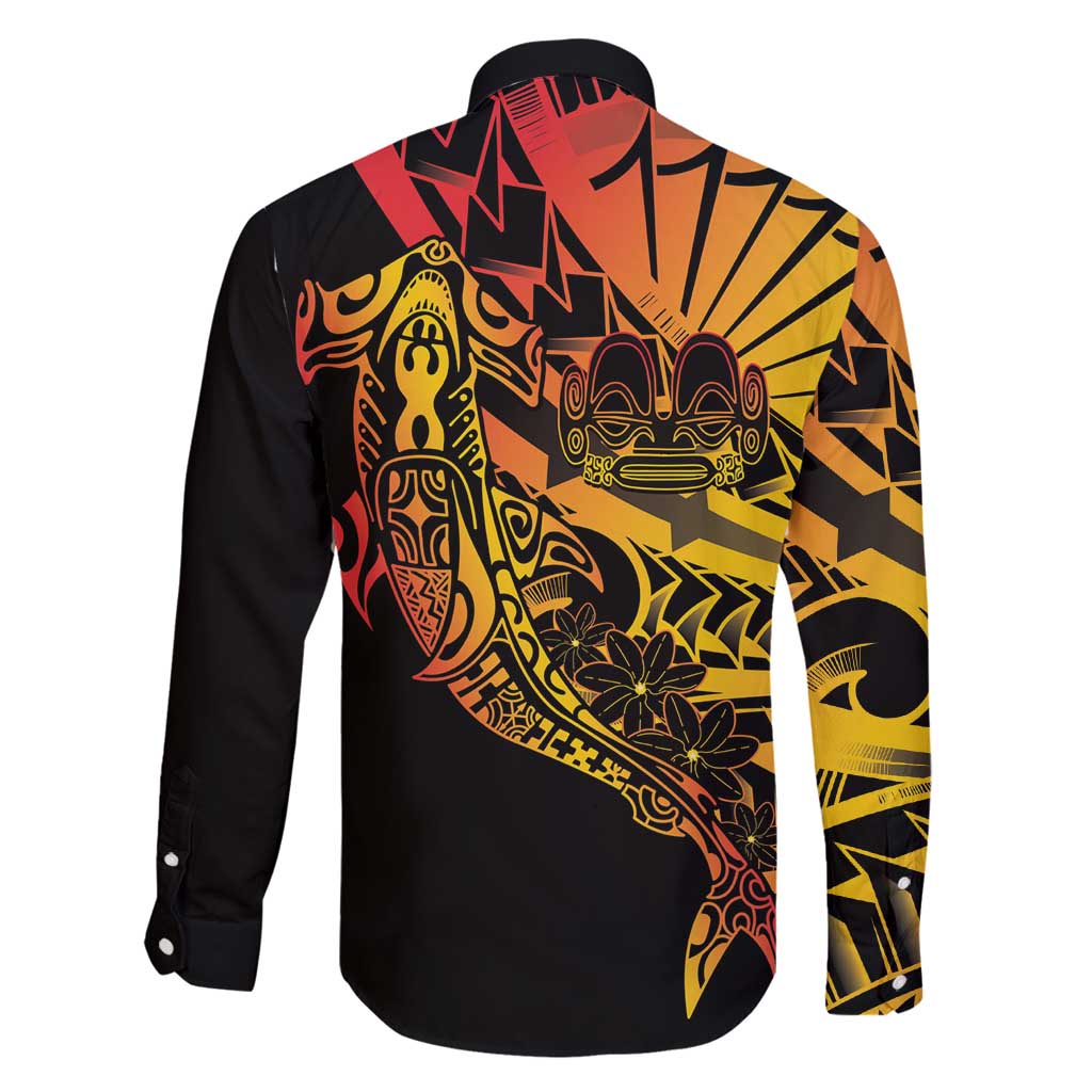 Gradient Marquesas Islands Family Matching Off Shoulder Short Dress and Hawaiian Shirt Marquesan Matatiki Hammerhead Shark Patutiki LT14 - Polynesian Pride