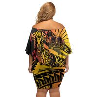 Gradient Marquesas Islands Family Matching Off Shoulder Short Dress and Hawaiian Shirt Marquesan Matatiki Hammerhead Shark Patutiki LT14 - Polynesian Pride
