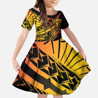 Gradient Marquesas Islands Family Matching Puletasi and Hawaiian Shirt Marquesan Matatiki Hammerhead Shark Patutiki LT14 Daughter's Dress Yellow - Polynesian Pride