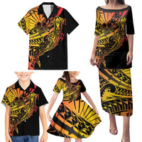 Gradient Marquesas Islands Family Matching Puletasi and Hawaiian Shirt Marquesan Matatiki Hammerhead Shark Patutiki LT14 - Polynesian Pride