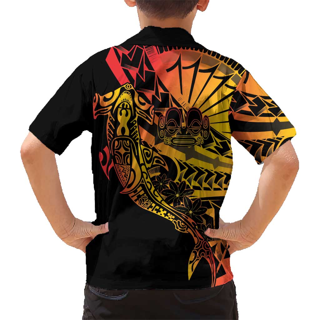 Gradient Marquesas Islands Family Matching Short Sleeve Bodycon Dress and Hawaiian Shirt Marquesan Matatiki Hammerhead Shark Patutiki LT14 - Polynesian Pride