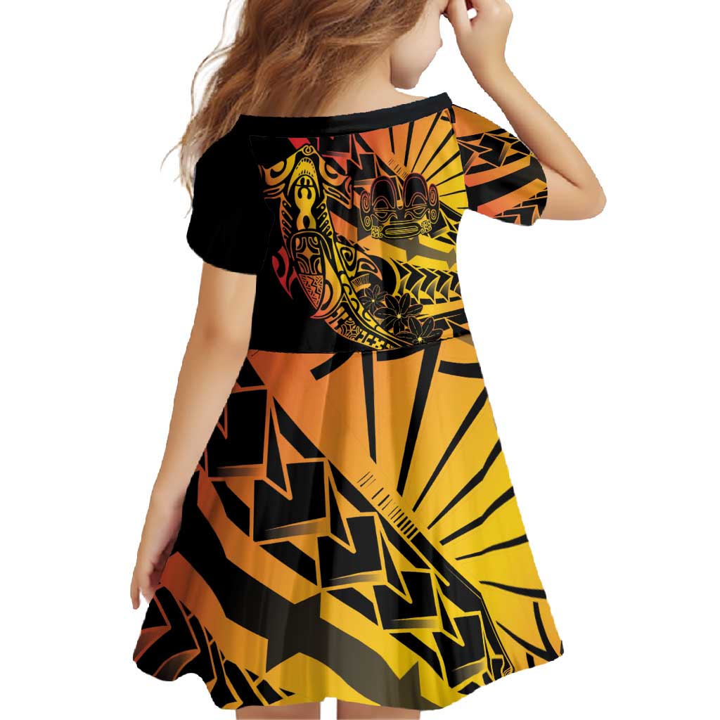 Gradient Marquesas Islands Family Matching Short Sleeve Bodycon Dress and Hawaiian Shirt Marquesan Matatiki Hammerhead Shark Patutiki LT14 - Polynesian Pride