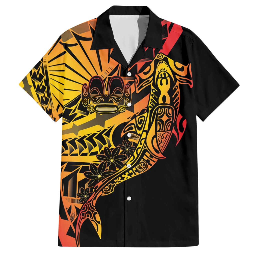 Gradient Marquesas Islands Family Matching Short Sleeve Bodycon Dress and Hawaiian Shirt Marquesan Matatiki Hammerhead Shark Patutiki LT14 Dad's Shirt - Short Sleeve Yellow - Polynesian Pride