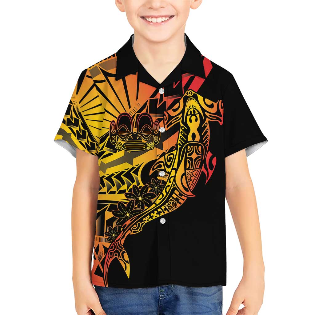 Gradient Marquesas Islands Family Matching Short Sleeve Bodycon Dress and Hawaiian Shirt Marquesan Matatiki Hammerhead Shark Patutiki LT14 Son's Shirt Yellow - Polynesian Pride
