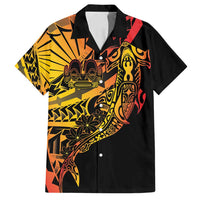 Gradient Marquesas Islands Family Matching Summer Maxi Dress and Hawaiian Shirt Marquesan Matatiki Hammerhead Shark Patutiki LT14 Dad's Shirt - Short Sleeve Yellow - Polynesian Pride