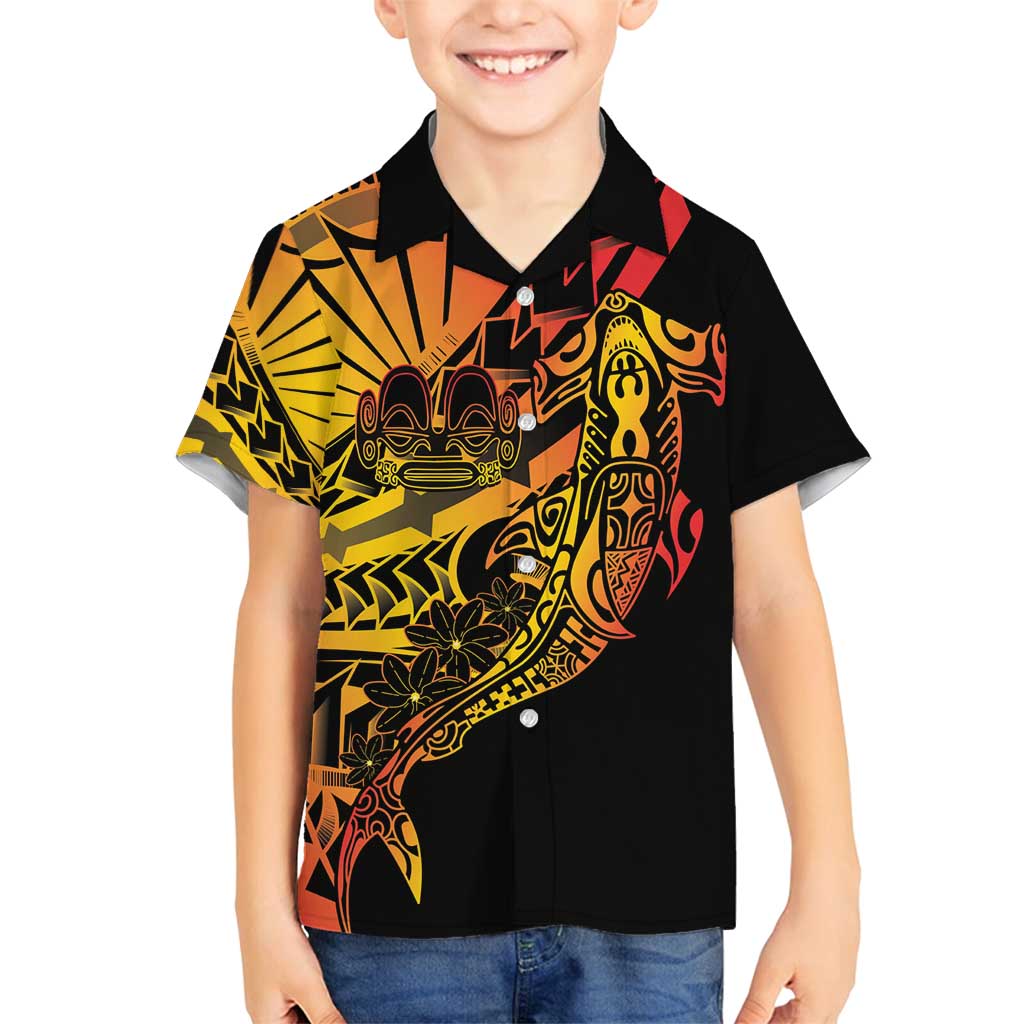 Gradient Marquesas Islands Family Matching Tank Maxi Dress and Hawaiian Shirt Marquesan Matatiki Hammerhead Shark Patutiki LT14 Son's Shirt Yellow - Polynesian Pride