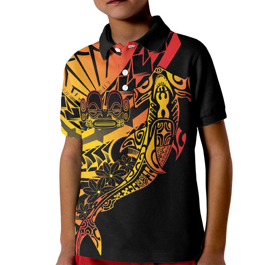 Gradient Marquesas Islands Kid Polo Shirt Marquesan Matatiki Hammerhead Shark Patutiki LT14 Kid Yellow - Polynesian Pride