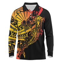 Gradient Marquesas Islands Long Sleeve Polo Shirt Marquesan Matatiki Hammerhead Shark Patutiki LT14 Yellow - Polynesian Pride