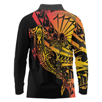 Gradient Marquesas Islands Long Sleeve Polo Shirt Marquesan Matatiki Hammerhead Shark Patutiki LT14 - Polynesian Pride