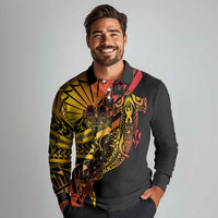 Gradient Marquesas Islands Long Sleeve Polo Shirt Marquesan Matatiki Hammerhead Shark Patutiki LT14 - Polynesian Pride