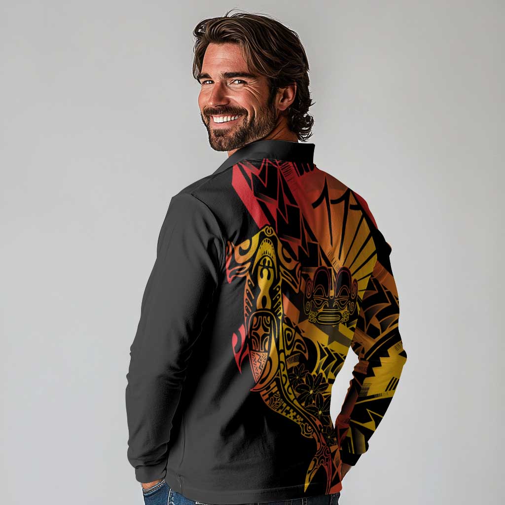 Gradient Marquesas Islands Long Sleeve Polo Shirt Marquesan Matatiki Hammerhead Shark Patutiki LT14 - Polynesian Pride