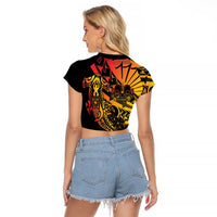 Gradient Marquesas Islands Raglan Cropped T Shirt Marquesan Matatiki Hammerhead Shark Patutiki LT14 - Polynesian Pride