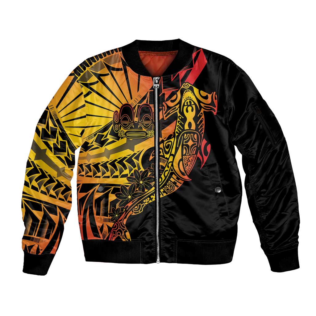 Gradient Marquesas Islands Sleeve Zip Bomber Jacket Marquesan Matatiki Hammerhead Shark Patutiki LT14 Unisex Yellow - Polynesian Pride