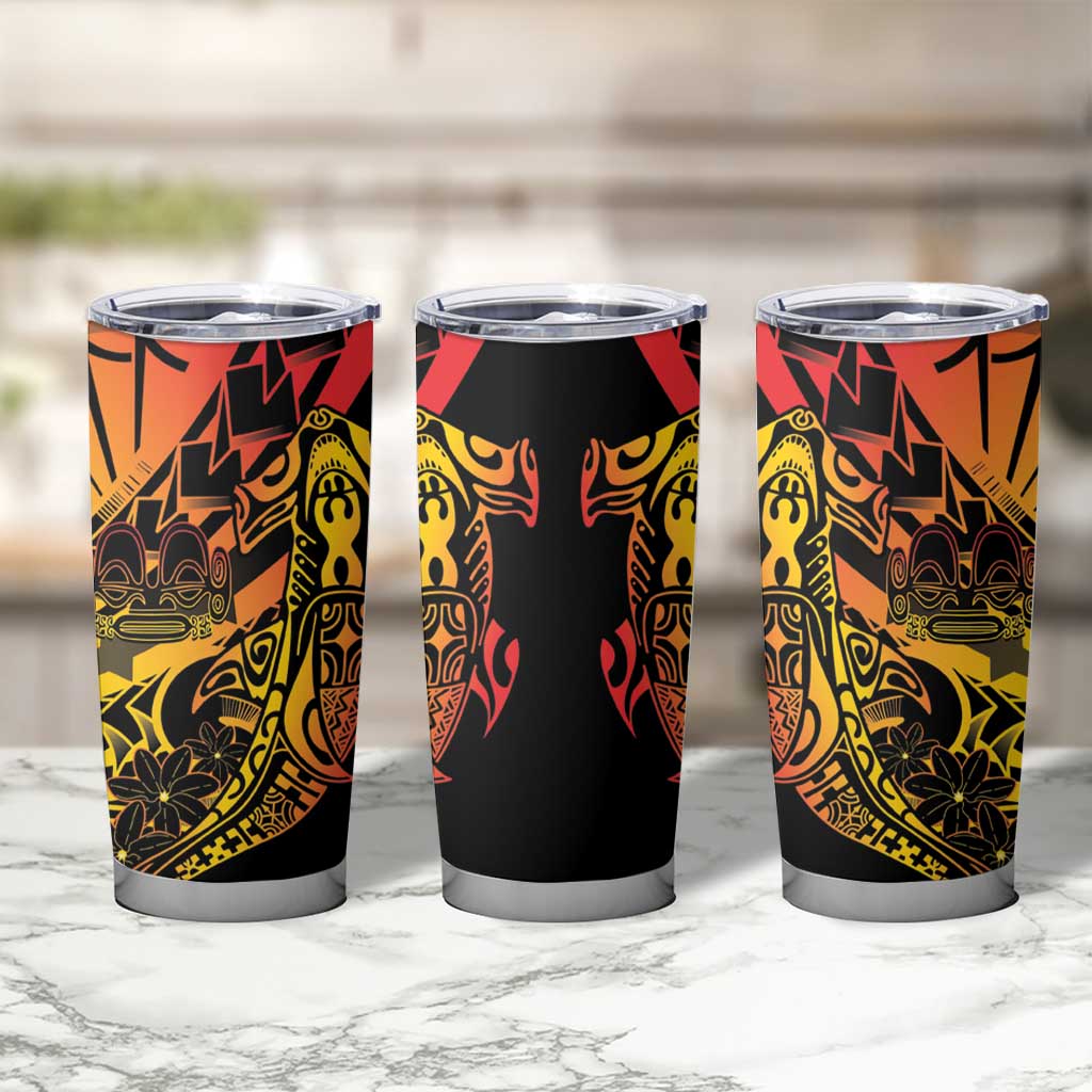 Gradient Marquesas Islands Tumbler Cup Marquesan Matatiki Hammerhead Shark Patutiki - Polynesian Pride