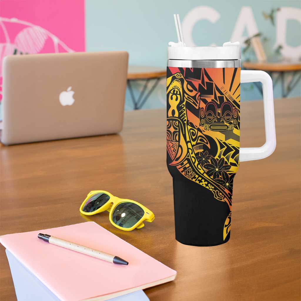 Gradient Marquesas Islands Tumbler With Handle Marquesan Matatiki Hammerhead Shark Patutiki - Polynesian Pride