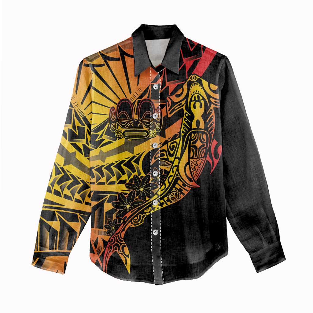 Gradient Marquesas Islands Women Casual Shirt Marquesan Matatiki Hammerhead Shark Patutiki - Polynesian Pride